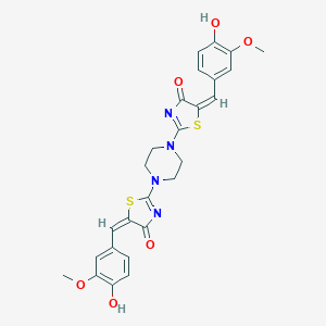 molecular formula C26H24N4O6S2 B413104 5-(4-hydroxy-3-methoxybenzylidene)-2-{4-[5-(4-hydroxy-3-methoxybenzylidene)-4-oxo-4,5-dihydro-1,3-thiazol-2-yl]-1-piperazinyl}-1,3-thiazol-4(5H)-one 