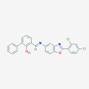 molecular formula C26H16Cl2N2O2 B413118 3-({[2-(2,4-Dichlorophenyl)-1,3-benzoxazol-5-yl]imino}methyl)[1,1'-biphenyl]-2-ol 