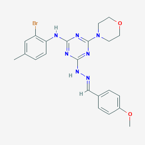 molecular formula C22H24BrN7O2 B413122 4-Methoxybenzaldehyde [4-(2-bromo-4-methylanilino)-6-(4-morpholinyl)-1,3,5-triazin-2-yl]hydrazone 