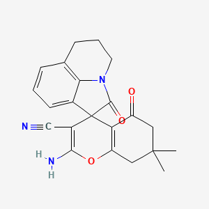 molecular formula C22H21N3O3 B4131222 2-amino-7,7-dimethyl-2',5-dioxo-5,5',6,6',7,8-hexahydro-4'H-spiro[chromene-4,1'-pyrrolo[3,2,1-ij]quinoline]-3-carbonitrile 