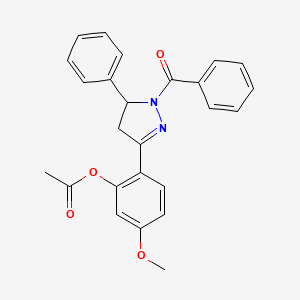 molecular formula C25H22N2O4 B4131230 2-(1-benzoyl-5-phenyl-4,5-dihydro-1H-pyrazol-3-yl)-5-methoxyphenyl acetate 
