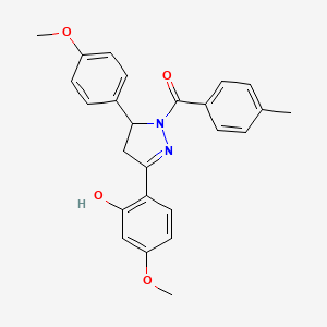 molecular formula C25H24N2O4 B4131238 5-methoxy-2-[5-(4-methoxyphenyl)-1-(4-methylbenzoyl)-4,5-dihydro-1H-pyrazol-3-yl]phenol 