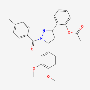 molecular formula C27H26N2O5 B4131254 2-[5-(3,4-dimethoxyphenyl)-1-(4-methylbenzoyl)-4,5-dihydro-1H-pyrazol-3-yl]phenyl acetate 