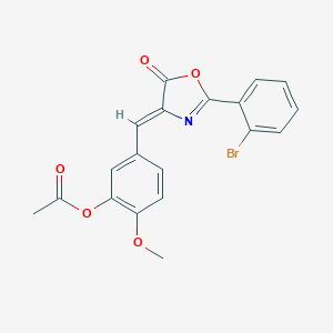molecular formula C19H14BrNO5 B413142 5-[(2-(2-bromophenyl)-5-oxo-1,3-oxazol-4(5H)-ylidene)methyl]-2-methoxyphenyl acetate 