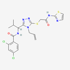 molecular formula C21H22Cl2N6O2S2 B4131452 N-[1-(4-allyl-5-{[2-oxo-2-(1,3-thiazol-2-ylamino)ethyl]thio}-4H-1,2,4-triazol-3-yl)-2-methylpropyl]-2,4-dichlorobenzamide 