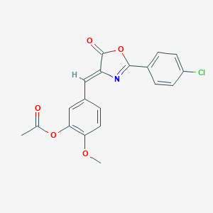 molecular formula C19H14ClNO5 B413148 5-{(Z)-[2-(4-chlorophenyl)-5-oxo-1,3-oxazol-4(5H)-ylidene]methyl}-2-methoxyphenyl acetate 