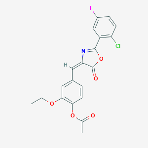 molecular formula C20H15ClINO5 B413151 4-[(2-(2-chloro-5-iodophenyl)-5-oxo-1,3-oxazol-4(5H)-ylidene)methyl]-2-ethoxyphenyl acetate 