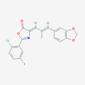 molecular formula C20H13ClINO4 B413152 4-[3-(1,3-benzodioxol-5-yl)-2-methyl-2-propenylidene]-2-(2-chloro-5-iodophenyl)-1,3-oxazol-5(4H)-one 