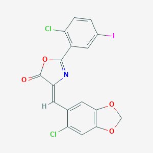 molecular formula C17H8Cl2INO4 B413155 4-[(6-chloro-1,3-benzodioxol-5-yl)methylene]-2-(2-chloro-5-iodophenyl)-1,3-oxazol-5(4H)-one 