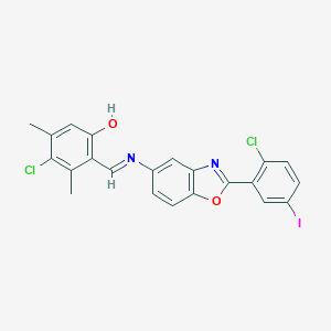 molecular formula C22H15Cl2IN2O2 B413165 4-Chloro-2-({[2-(2-chloro-5-iodophenyl)-1,3-benzoxazol-5-yl]imino}methyl)-3,5-dimethylphenol 