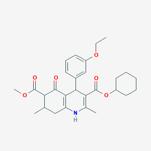 molecular formula C28H35NO6 B4131678 3-cyclohexyl 6-methyl 4-(3-ethoxyphenyl)-2,7-dimethyl-5-oxo-1,4,5,6,7,8-hexahydro-3,6-quinolinedicarboxylate 