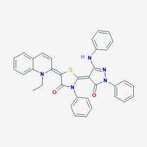 2-(3-anilino-5-oxo-1-phenyl-1,5-dihydro-4H-pyrazol-4-ylidene)-5-(1-ethyl-2(1H)-quinolinylidene)-3-phenyl-1,3-thiazolidin-4-one