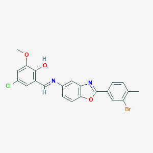 molecular formula C22H16BrClN2O3 B413180 2-({[2-(3-Bromo-4-methylphenyl)-1,3-benzoxazol-5-yl]imino}methyl)-4-chloro-6-methoxyphenol 