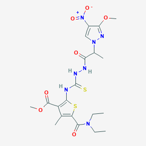 molecular formula C20H27N7O7S2 B4131821 methyl 5-[(diethylamino)carbonyl]-2-[({2-[2-(3-methoxy-4-nitro-1H-pyrazol-1-yl)propanoyl]hydrazino}carbonothioyl)amino]-4-methyl-3-thiophenecarboxylate 