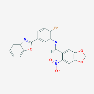 molecular formula C21H12BrN3O5 B413184 2-{4-Bromo-3-[({6-nitro-1,3-benzodioxol-5-yl}methylene)amino]phenyl}-1,3-benzoxazole 