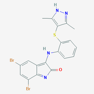 molecular formula C19H14Br2N4OS B413189 5,7-dibromo-3-[2-[(3,5-dimethyl-1H-pyrazol-4-yl)sulfanyl]anilino]indol-2-one 