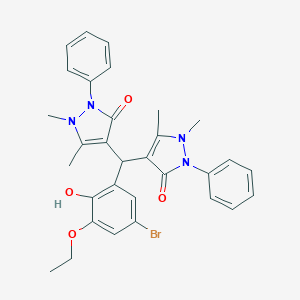 molecular formula C31H31BrN4O4 B413190 4-[(5-bromo-3-ethoxy-2-hydroxyphenyl)(1,5-dimethyl-3-oxo-2-phenyl-2,3-dihydro-1H-pyrazol-4-yl)methyl]-1,5-dimethyl-2-phenyl-1,2-dihydro-3H-pyrazol-3-one 