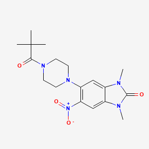 molecular formula C18H25N5O4 B4131919 5-[4-(2,2-dimethylpropanoyl)-1-piperazinyl]-1,3-dimethyl-6-nitro-1,3-dihydro-2H-benzimidazol-2-one 