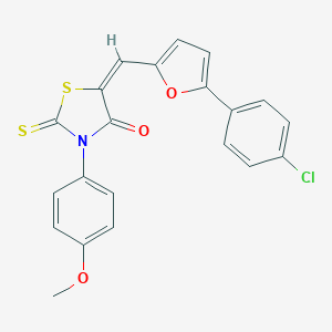 molecular formula C21H14ClNO3S2 B413198 5-{[5-(4-Chlorophenyl)-2-furyl]methylene}-3-(4-methoxyphenyl)-2-thioxo-1,3-thiazolidin-4-one 