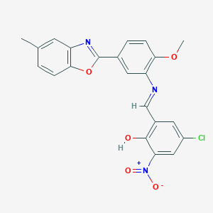 molecular formula C22H16ClN3O5 B413199 4-Chloro-2-nitro-6-({[2-methoxy-5-(5-methyl-1,3-benzoxazol-2-yl)phenyl]imino}methyl)phenol 