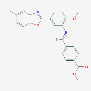 molecular formula C24H20N2O4 B413201 Methyl 4-({[2-methoxy-5-(5-methyl-1,3-benzoxazol-2-yl)phenyl]imino}methyl)benzoate 