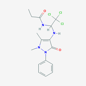 molecular formula C16H19Cl3N4O2 B413209 N-{2,2,2-trichloro-1-[(1,5-dimethyl-3-oxo-2-phenyl-2,3-dihydro-1H-pyrazol-4-yl)amino]ethyl}propanamide 