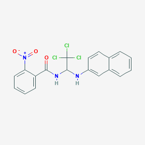 molecular formula C19H14Cl3N3O3 B413211 2-nitro-N-[2,2,2-trichloro-1-(2-naphthylamino)ethyl]benzamide 