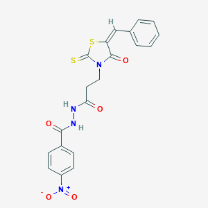 molecular formula C20H16N4O5S2 B413218 N'-[3-(5-benzylidene-4-oxo-2-thioxo-1,3-thiazolidin-3-yl)propanoyl]-4-nitrobenzohydrazide 