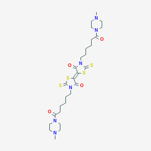 molecular formula C28H42N6O4S4 B413220 (5E)-3-[6-(4-methylpiperazin-1-yl)-6-oxohexyl]-5-[3-[6-(4-methylpiperazin-1-yl)-6-oxohexyl]-4-oxo-2-sulfanylidene-1,3-thiazolidin-5-ylidene]-2-sulfanylidene-1,3-thiazolidin-4-one 