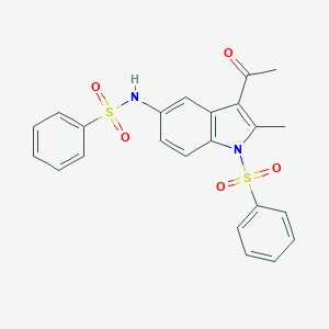 molecular formula C23H20N2O5S2 B413223 N-(3-acetyl-2-methyl-1-(phenylsulfonyl)-1H-indol-5-yl)benzenesulfonamide CAS No. 102591-12-8