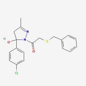 molecular formula C19H19ClN2O2S B4132248 1-[(benzylthio)acetyl]-5-(4-chlorophenyl)-3-methyl-4,5-dihydro-1H-pyrazol-5-ol 