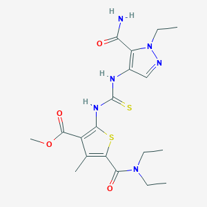 molecular formula C19H26N6O4S2 B4132297 methyl 2-[({[5-(aminocarbonyl)-1-ethyl-1H-pyrazol-4-yl]amino}carbonothioyl)amino]-5-[(diethylamino)carbonyl]-4-methyl-3-thiophenecarboxylate 