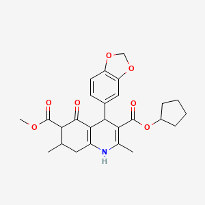 molecular formula C26H29NO7 B4132337 3-cyclopentyl 6-methyl 4-(1,3-benzodioxol-5-yl)-2,7-dimethyl-5-oxo-1,4,5,6,7,8-hexahydro-3,6-quinolinedicarboxylate 