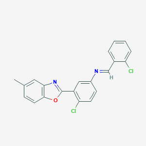 molecular formula C21H14Cl2N2O B413239 N-(2-chlorobenzylidene)-N-[4-chloro-3-(5-methyl-1,3-benzoxazol-2-yl)phenyl]amine 