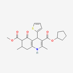 molecular formula C23H27NO5S B4132451 3-cyclopentyl 6-methyl 2,7-dimethyl-5-oxo-4-(2-thienyl)-1,4,5,6,7,8-hexahydro-3,6-quinolinedicarboxylate 