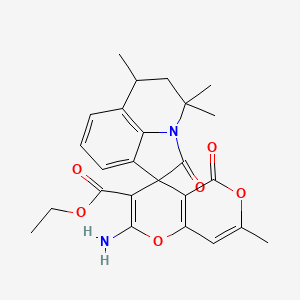 ethyl 2-amino-4',4',6',7-tetramethyl-2',5-dioxo-5',6'-dihydro-4'H,5H-spiro[pyrano[4,3-b]pyran-4,1'-pyrrolo[3,2,1-ij]quinoline]-3-carboxylate