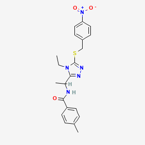 molecular formula C21H23N5O3S B4132543 N-(1-{4-ethyl-5-[(4-nitrobenzyl)thio]-4H-1,2,4-triazol-3-yl}ethyl)-4-methylbenzamide 