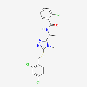 molecular formula C19H17Cl3N4OS B4132548 2-chloro-N-(1-{5-[(2,4-dichlorobenzyl)thio]-4-methyl-4H-1,2,4-triazol-3-yl}ethyl)benzamide 