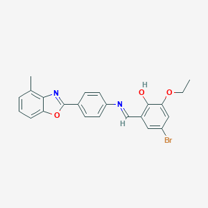 molecular formula C23H19BrN2O3 B413256 4-Bromo-2-ethoxy-6-({[4-(4-methyl-1,3-benzoxazol-2-yl)phenyl]imino}methyl)phenol 