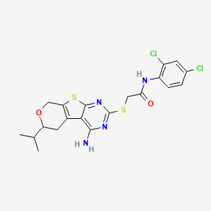 molecular formula C20H20Cl2N4O2S2 B4132585 2-[(4-amino-6-isopropyl-5,8-dihydro-6H-pyrano[4',3':4,5]thieno[2,3-d]pyrimidin-2-yl)thio]-N-(2,4-dichlorophenyl)acetamide 