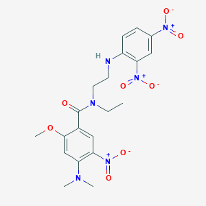 molecular formula C20H24N6O8 B413279 N-(2-{2,4-bisnitroanilino}ethyl)-4-(dimethylamino)-N-ethyl-5-nitro-2-methoxybenzamide 