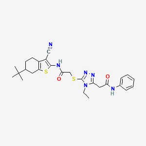 molecular formula C27H32N6O2S2 B4132790 2-{[5-(2-anilino-2-oxoethyl)-4-ethyl-4H-1,2,4-triazol-3-yl]thio}-N-(6-tert-butyl-3-cyano-4,5,6,7-tetrahydro-1-benzothien-2-yl)acetamide 