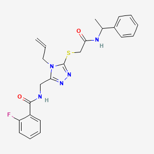 molecular formula C23H24FN5O2S B4132803 N-{[4-allyl-5-({2-oxo-2-[(1-phenylethyl)amino]ethyl}thio)-4H-1,2,4-triazol-3-yl]methyl}-2-fluorobenzamide 