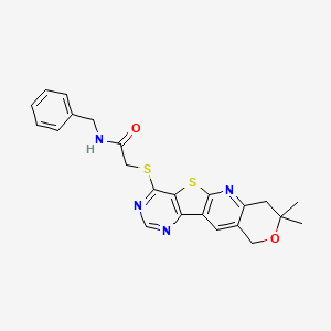 N-benzyl-2-[(8,8-dimethyl-7,10-dihydro-8H-pyrano[3'',4'':5',6']pyrido[3',2':4,5]thieno[3,2-d]pyrimidin-4-yl)thio]acetamide