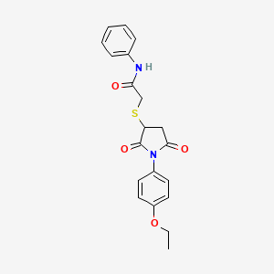 molecular formula C20H20N2O4S B4132900 2-{[1-(4-ethoxyphenyl)-2,5-dioxo-3-pyrrolidinyl]thio}-N-phenylacetamide 
