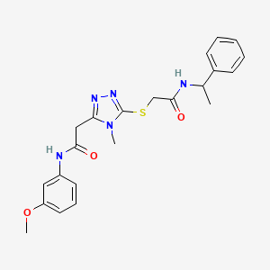 molecular formula C22H25N5O3S B4133036 2-[(5-{2-[(3-methoxyphenyl)amino]-2-oxoethyl}-4-methyl-4H-1,2,4-triazol-3-yl)thio]-N-(1-phenylethyl)acetamide 