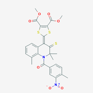 molecular formula C27H24N2O7S3 B413313 dimethyl 2-(1-{3-nitro-4-methylbenzoyl}-2,2,8-trimethyl-3-thioxo-2,3-dihydro-4(1H)-quinolinylidene)-1,3-dithiole-4,5-dicarboxylate 