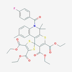 molecular formula C36H36FNO9S3 B413314 Tetraethyl 6'-[(4-fluorophenyl)carbonyl]-5',5',9'-trimethyl-5',6'-dihydrospiro[1,3-dithiole-2,1'-thiopyrano[2,3-c]quinoline]-2',3',4,5-tetracarboxylate 