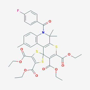 molecular formula C36H36FNO9S3 B413314 TETRAETHYL 6'-(4-FLUOROBENZOYL)-5',5',9'-TRIMETHYL-5',6'-DIHYDROSPIRO[1,3-DITHIOLE-2,1'-THIOPYRANO[2,3-C]QUINOLINE]-2',3',4,5-TETRACARBOXYLATE 