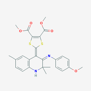 molecular formula C26H26N2O5S2 B413316 dimethyl 2-(3-[(4-methoxyphenyl)imino]-2,2,6-trimethyl-2,3-dihydro-4(1H)-quinolinylidene)-1,3-dithiole-4,5-dicarboxylate 